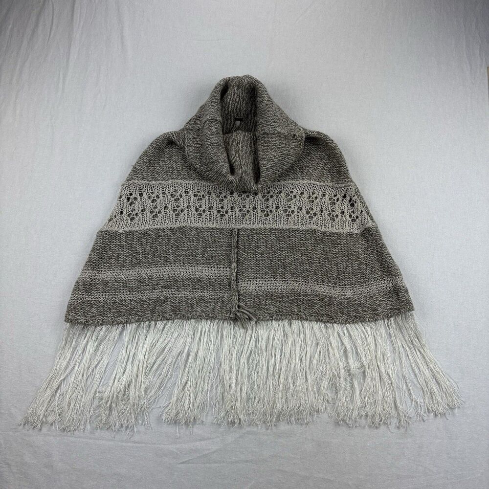 Free People Turtleneck Poncho Shoulder Wrap Knit Shawl Scarf Womens XS Earthtone